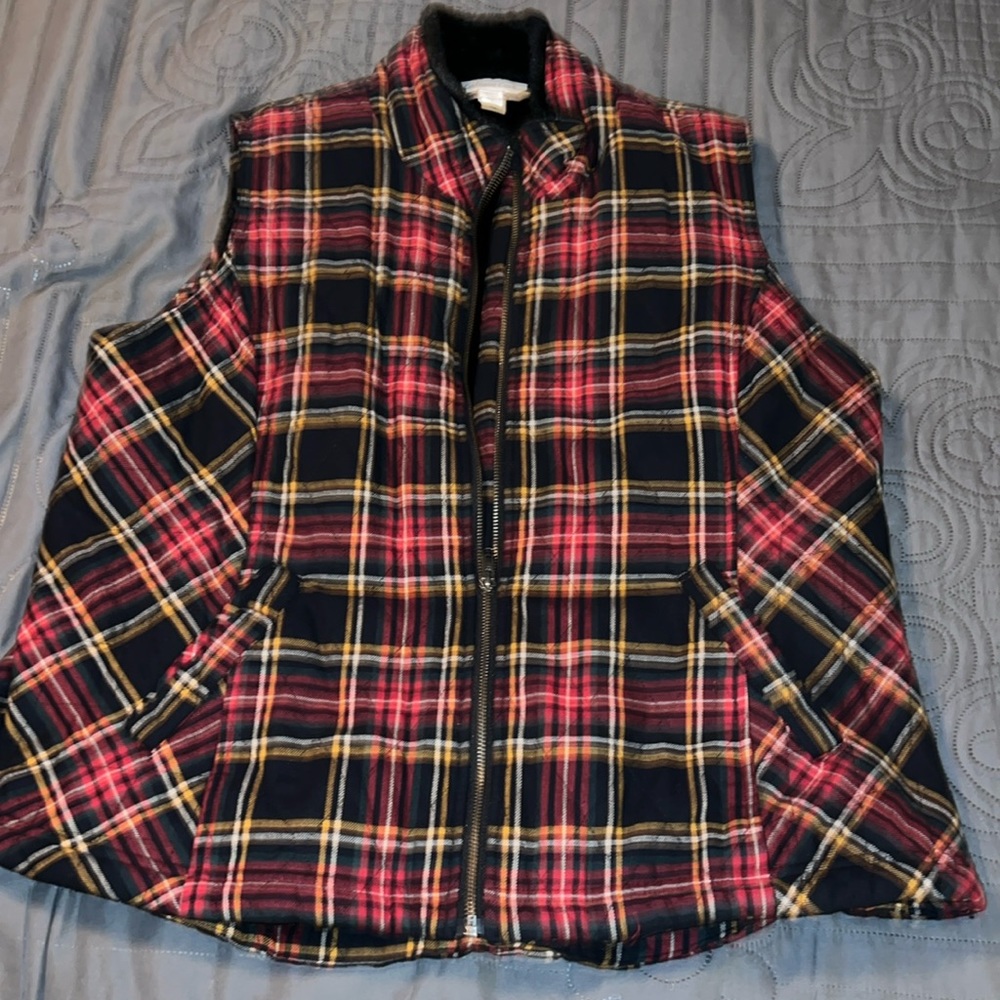 Coldwater Creek Plaid Fur Lined Vest PXL